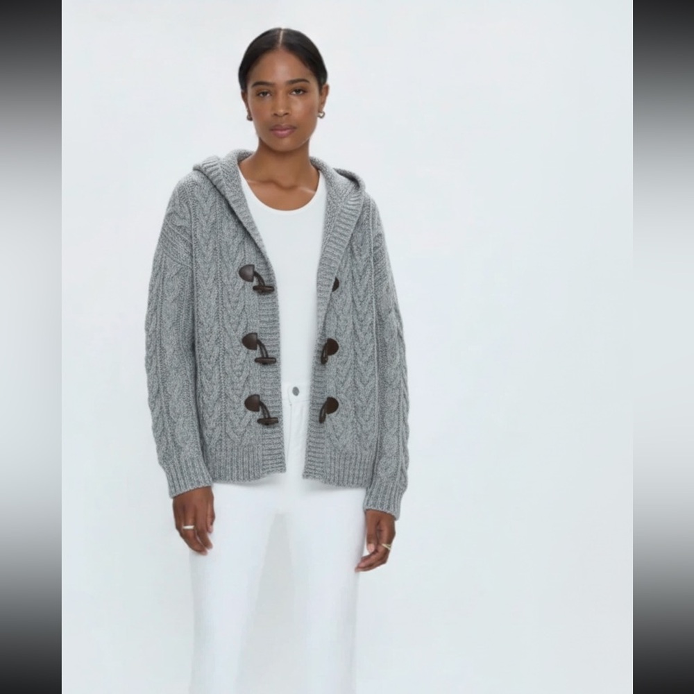 Cozy Gray Hooded Cable Knit Women's Sweater Cardigan